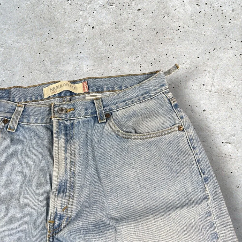 Levis 505 Regular Fit Jeans Mens 36x32 Light Wash Blue Straight Denim Pants
